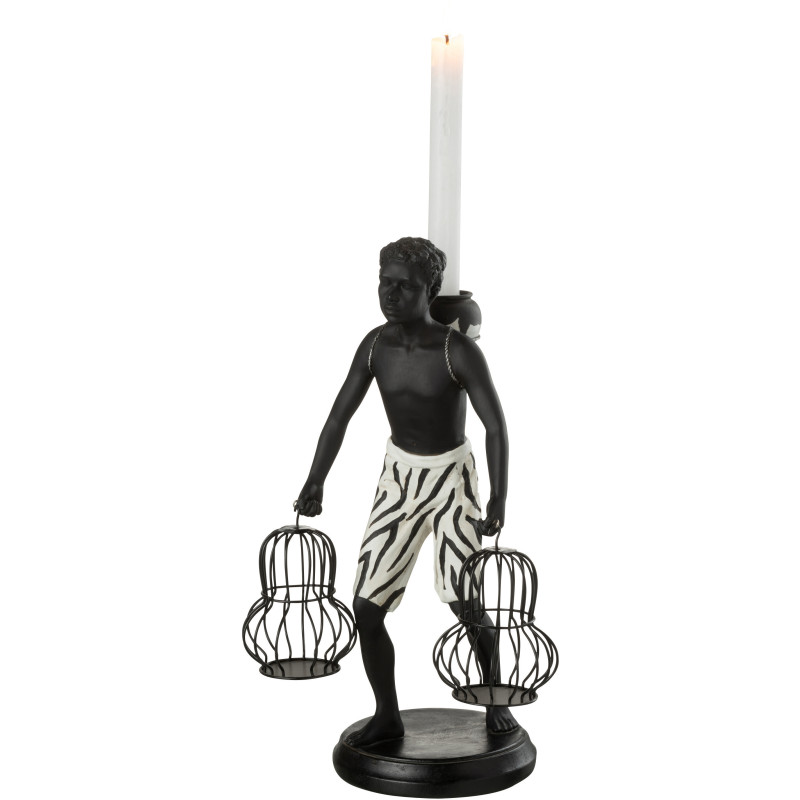 Statuette déco africaine Garçon avec paniers Hauteur 31 cm en Résine Blanc Noir Hylor - 2