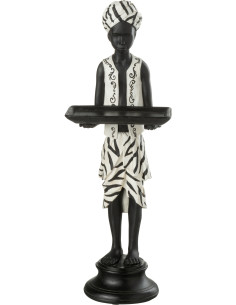 Statuette déco africaine Garçon avec plateau Hauteur 47 cm en Résine Blanc Noir Hylor - 1