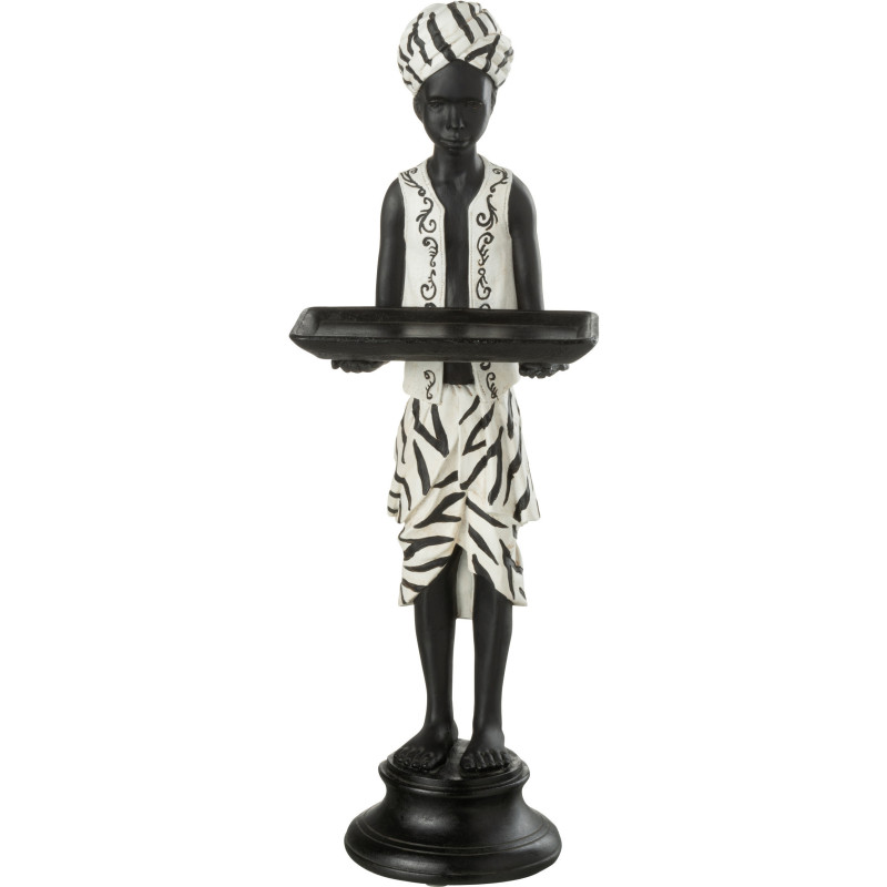 Statuette déco africaine Garçon avec plateau Hauteur 47 cm en Résine Blanc Noir Hylor - 1