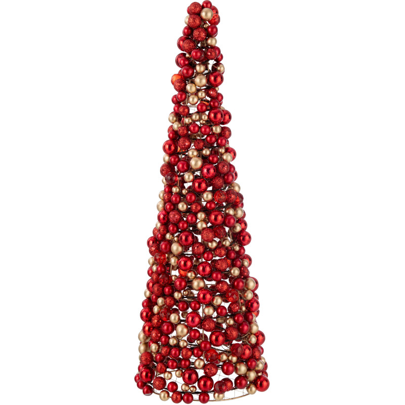 Cône de Noël Boules XL Hauteur 70 cm en Plastique Rouge Doré - 1