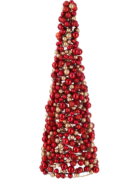 Cône de Noël Boules XL Hauteur 70 cm en Plastique Rouge Doré - 1