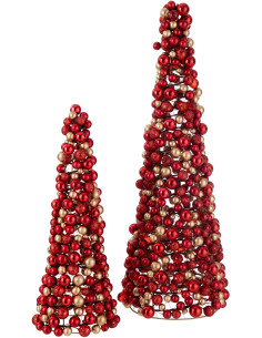 Cône de Noël Boules XL Hauteur 70 cm en Plastique Rouge Doré - 2