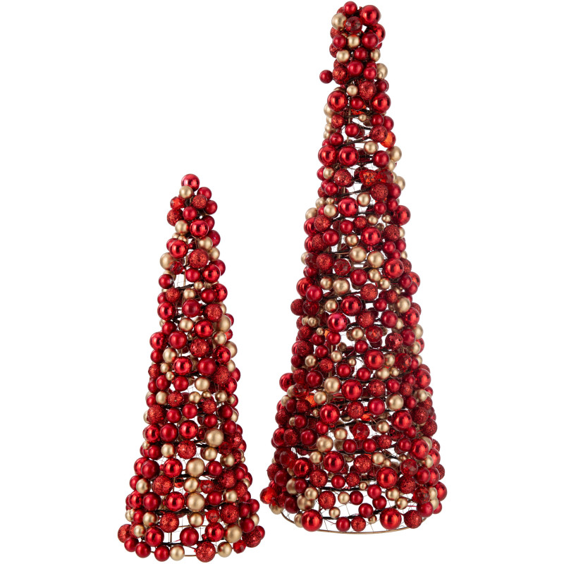 Cône de Noël Boules XL Hauteur 70 cm en Plastique Rouge Doré - 2