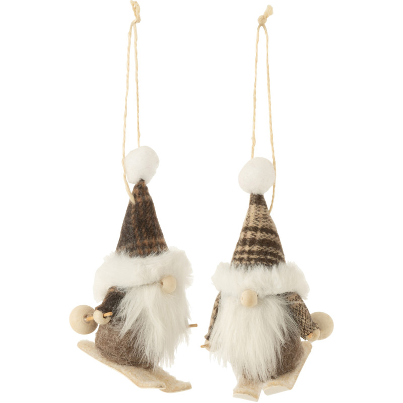 Suspension de Noël Lutin à ski Hauteur 15 cm en Polyester Marron (Lot de 2) - 1
