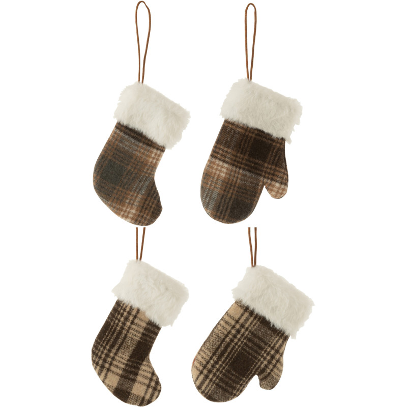 Suspension de Noël Gant Hauteur 15 cm en Polyester Marron (Lot de 4) - 1