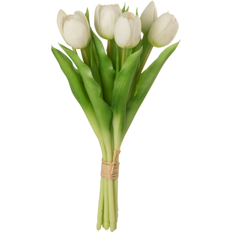 Bouquet Fleurs artificielle réaliste Tulipe Hauteur 31 cm en Plastique Blanc Vert - 1