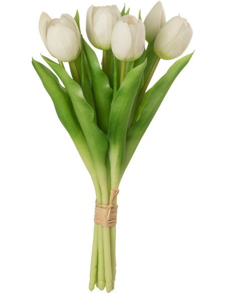 Bouquet Fleurs artificielle réaliste Tulipe Hauteur 31 cm en Plastique Blanc Vert J-Line - 1