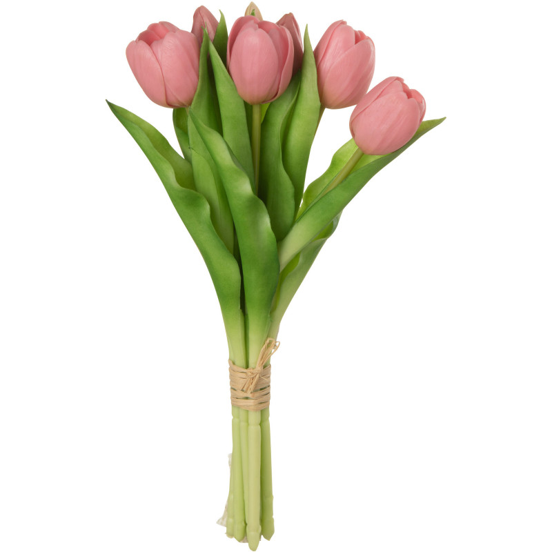 Bouquet Fleurs artificielle réaliste Tulipe Hauteur 31 cm en Plastique Rose Vert - 1