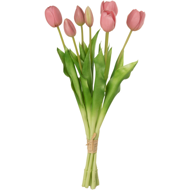 Bouquet Fleurs artificielle réaliste Tulipe Hauteur 45 cm en Plastique Rose Vert - 1
