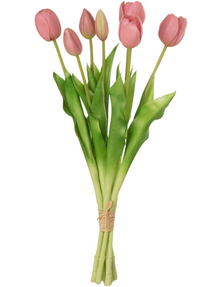 Bouquet Fleurs artificielle réaliste Tulipe Hauteur 45 cm en Plastique Rose Vert - 1