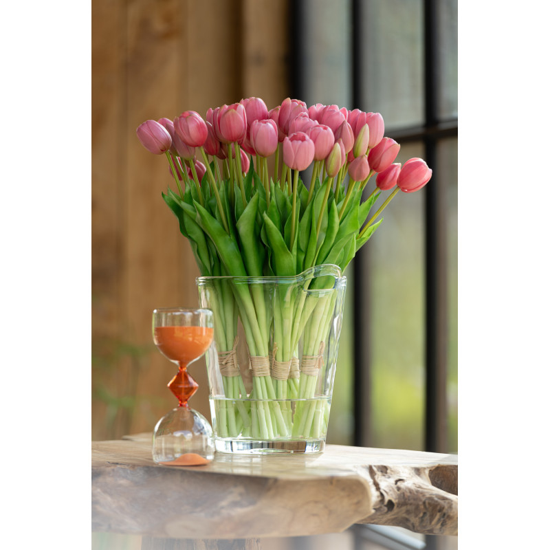 Bouquet Fleurs artificielle réaliste Tulipe Hauteur 45 cm en Plastique Rose Vert - 2