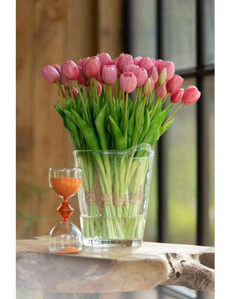 Bouquet Fleurs artificielle réaliste Tulipe Hauteur 45 cm en Plastique Rose Vert - 2