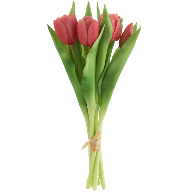 Bouquet Fleurs artificielle réaliste Tulipe Hauteur 31 cm en Plastique Rose foncé Vert - 1