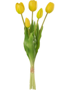 Bouquet Fleurs artificielle réaliste Tulipe Hauteur 40 cm en Plastique Jaune Vert - 1
