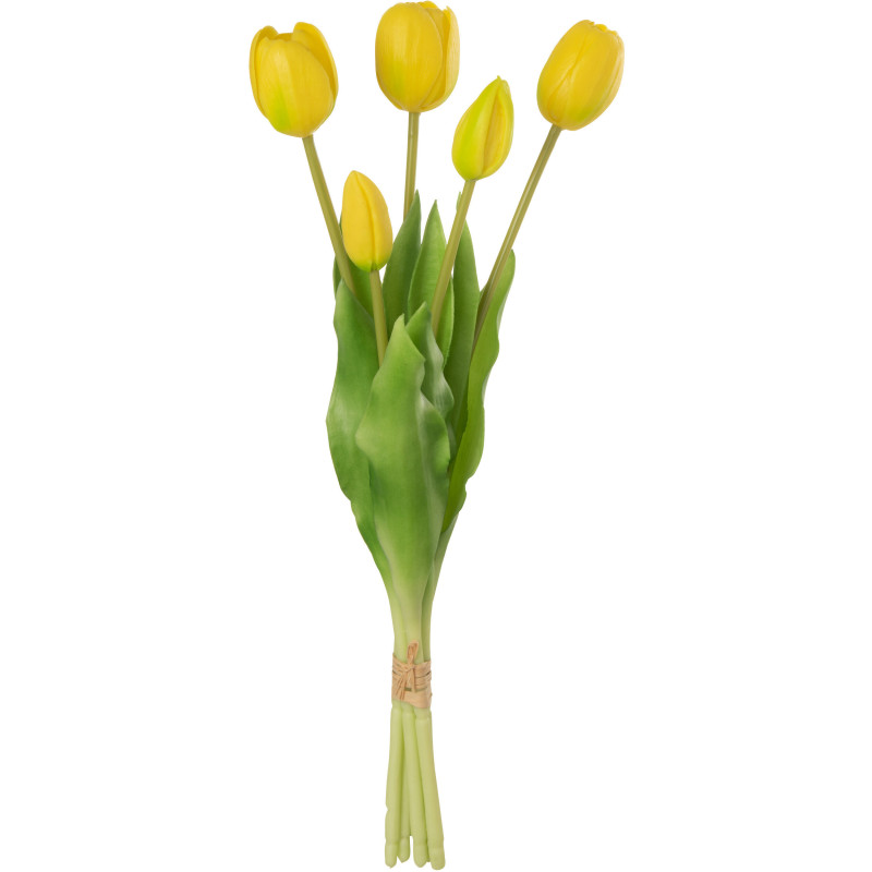 Bouquet Fleurs artificielle réaliste Tulipe Hauteur 40 cm en Plastique Jaune Vert - 1