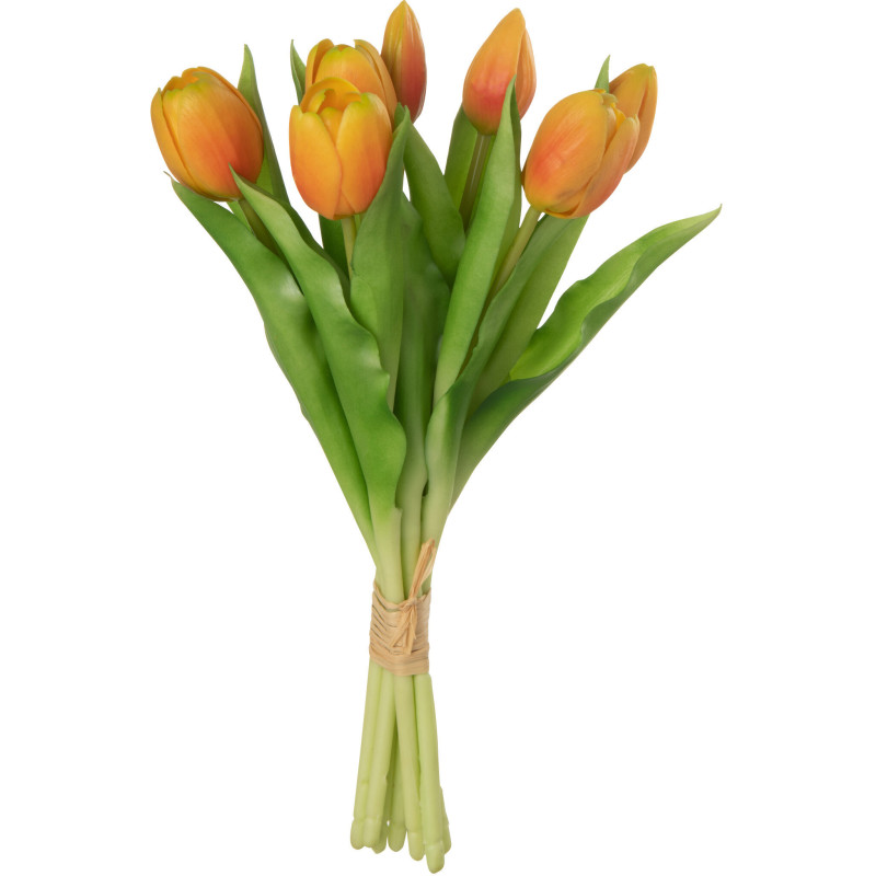 Bouquet Fleurs artificielle réaliste Tulipe Hauteur 31 cm en Plastique Orange Vert - 1