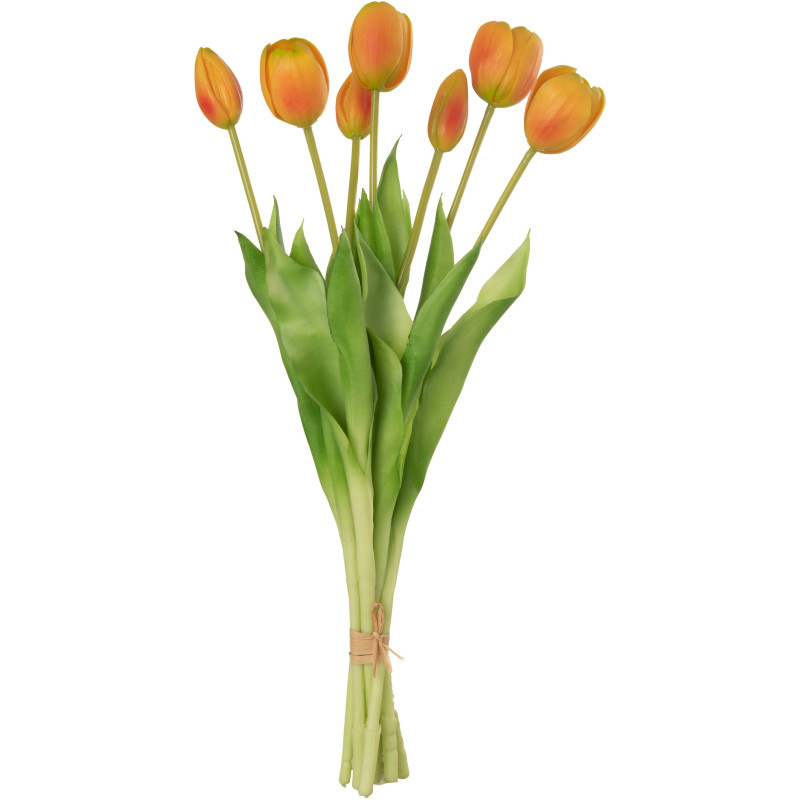 Bouquet Fleurs artificielle réaliste Tulipe Hauteur 45 cm en Plastique Orange Vert - 1
