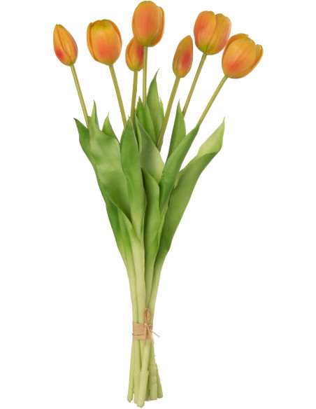 Bouquet Fleurs artificielle réaliste Tulipe Hauteur 45 cm en Plastique Orange Vert - 1