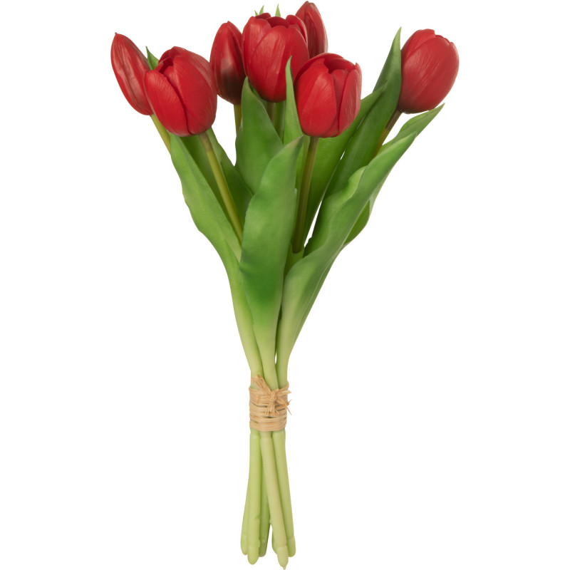 Bouquet Fleurs artificielle réaliste Tulipe Hauteur 31 cm en Plastique Rouge Vert - 1