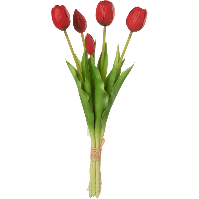 Bouquet Fleurs artificielle réaliste Tulipe Hauteur 40 cm en Plastique Rouge Vert - 1