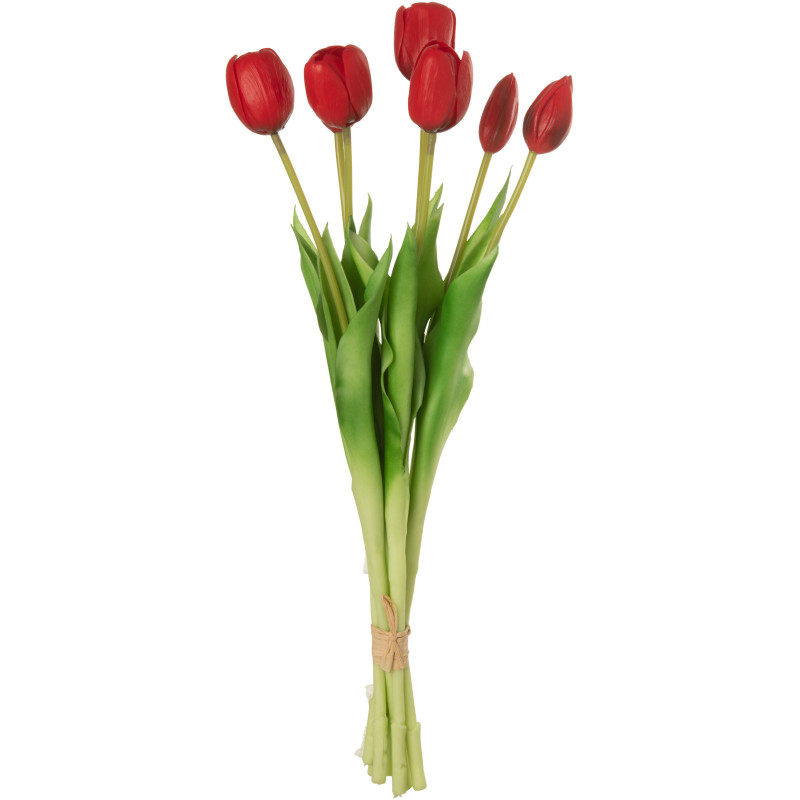Bouquet Fleurs artificielle réaliste Tulipe Hauteur 45 cm en Plastique Rouge Vert - 1