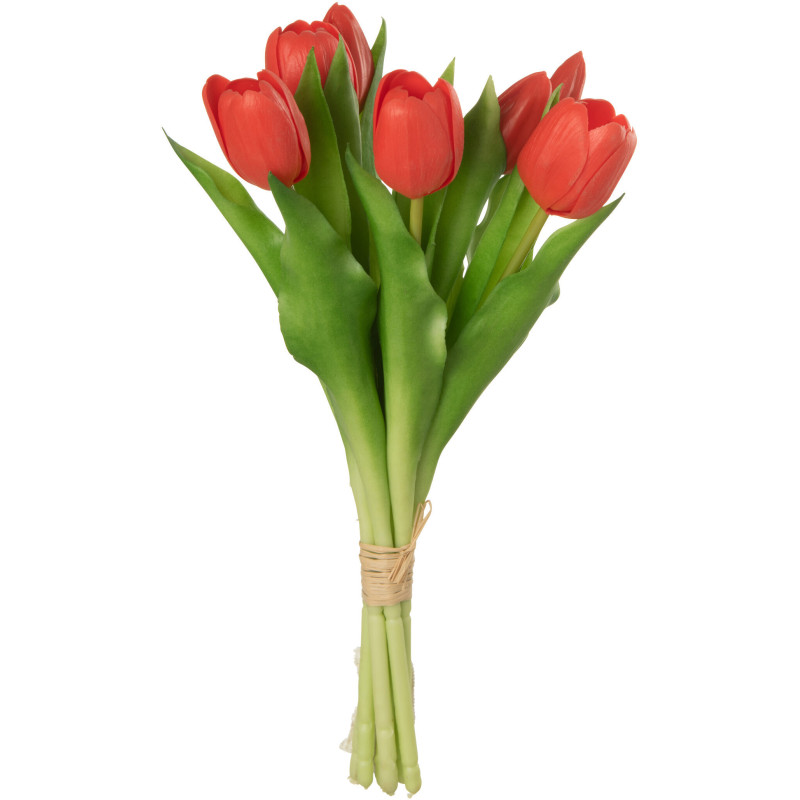 Bouquet Fleurs artificielle réaliste Tulipe Hauteur 31 cm en Plastique Rose corail Vert - 1