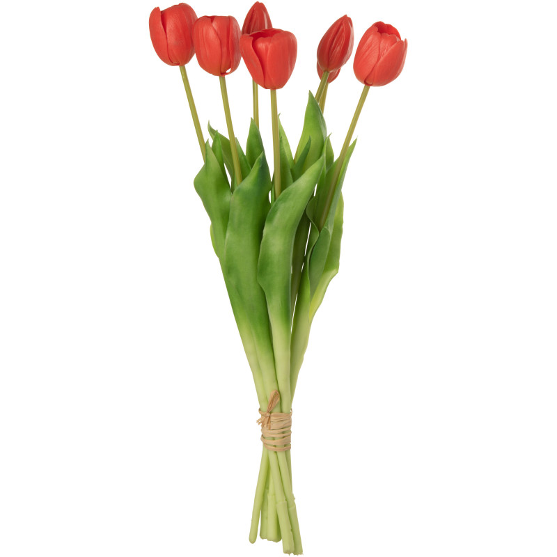 Bouquet Fleurs artificielle réaliste Tulipe Hauteur 45 cm en Plastique Rose corail Vert - 1