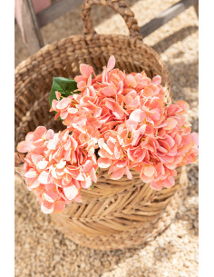 Fleur artificielle réaliste Hydrangea Hauteur 58 cm en Tissu Rose corail Plastique Vert - 1 2
