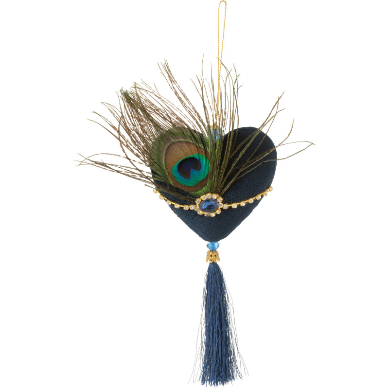 Suspension de Noël Coeur Hauteur 30 cm en Polyester Plume Bleu - 1