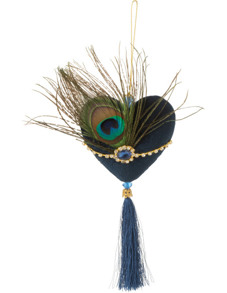 Suspension de Noël Coeur Hauteur 30 cm en Polyester Plume Bleu J-Line - 1