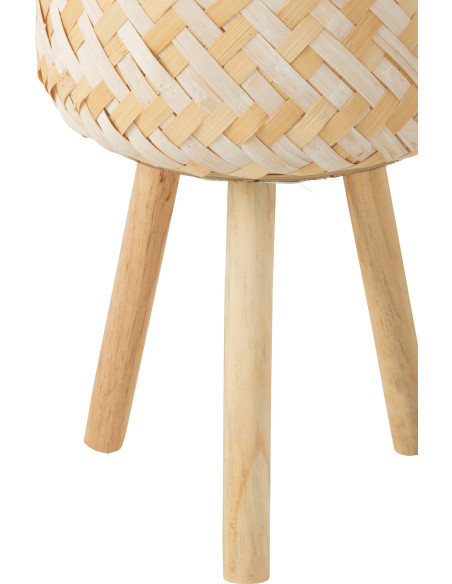 Panier de rangement sur pieds Rond en Bambou Blanc Naturel Sven (Lot de 3) - 2
