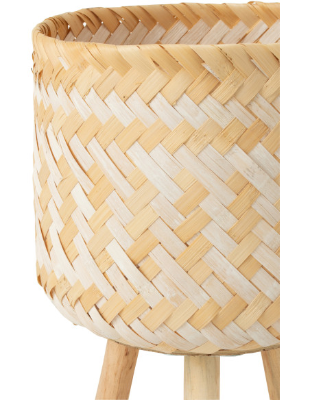 Panier de rangement sur pieds Rond en Bambou Blanc Naturel Sven (Lot de 3) - 3