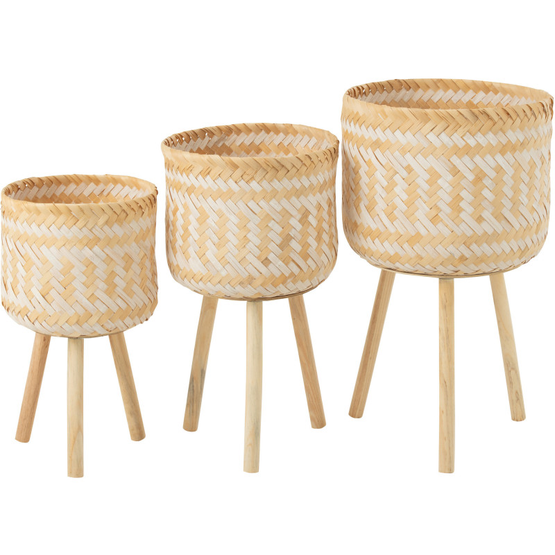 Panier de rangement sur pieds Rond en Bambou Blanc Naturel Sven (Lot de 3) - 4