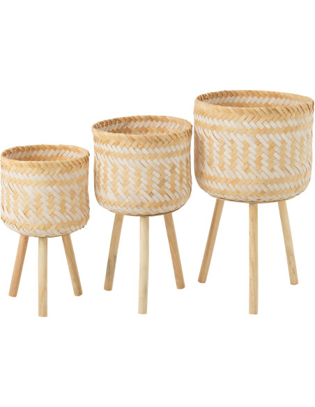 Panier de rangement sur pieds Rond en Bambou Blanc Naturel Sven (Lot de 3) - 4