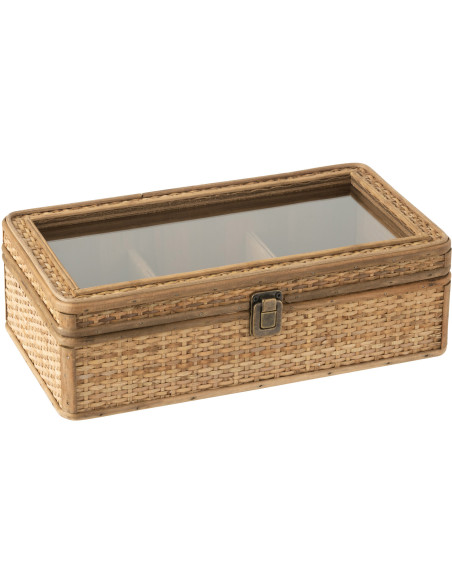 Boite à Thés & Infusions vintage 6 cases en Rotin Naturel Verre Transparent Myzona - 1