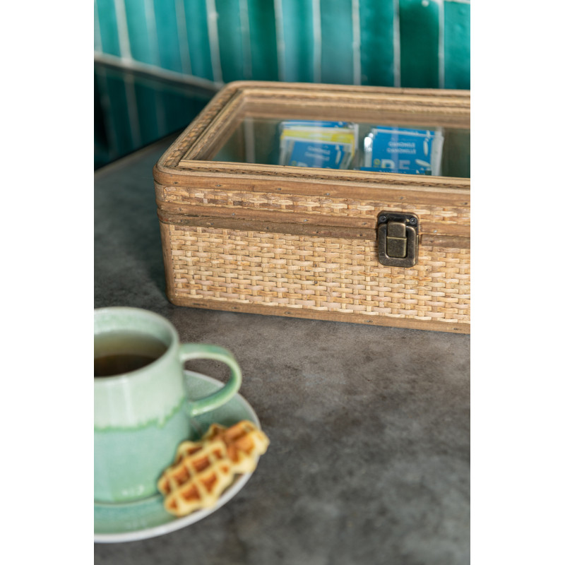 Boite à Thés & Infusions vintage 6 cases en Rotin Naturel Verre Transparent Myzona - 2