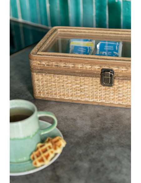 Boite à Thés & Infusions vintage 6 cases en Rotin Naturel Verre Transparent Myzona - 2
