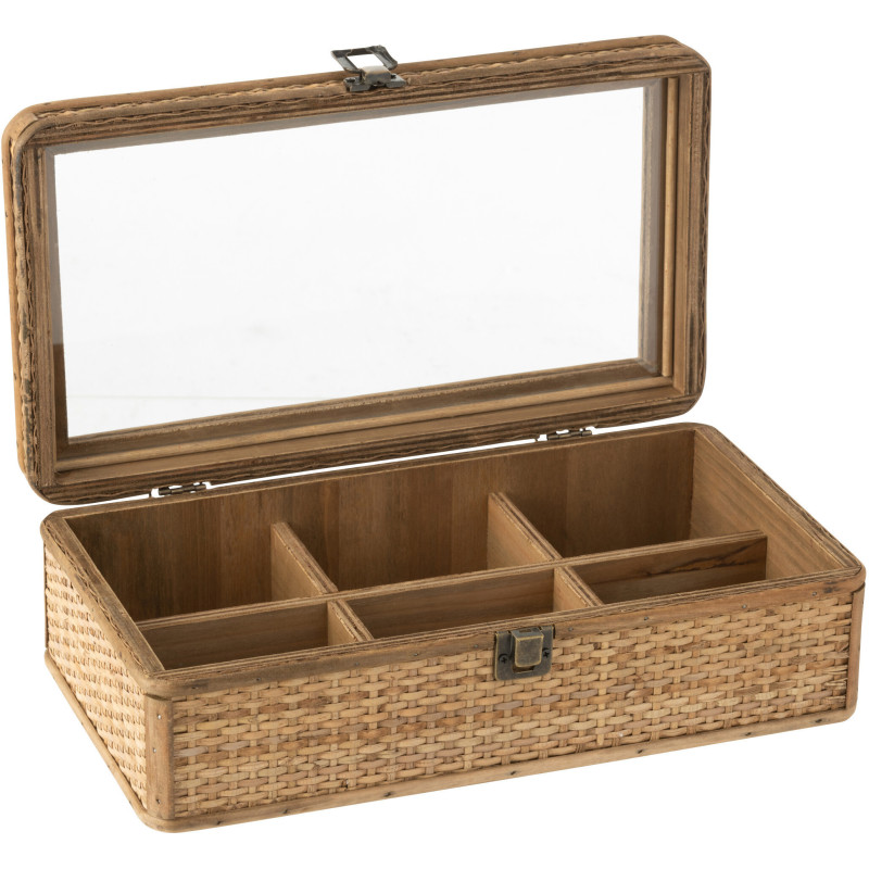 Boite à Thés & Infusions vintage 6 cases en Rotin Naturel Verre Transparent Myzona - 3