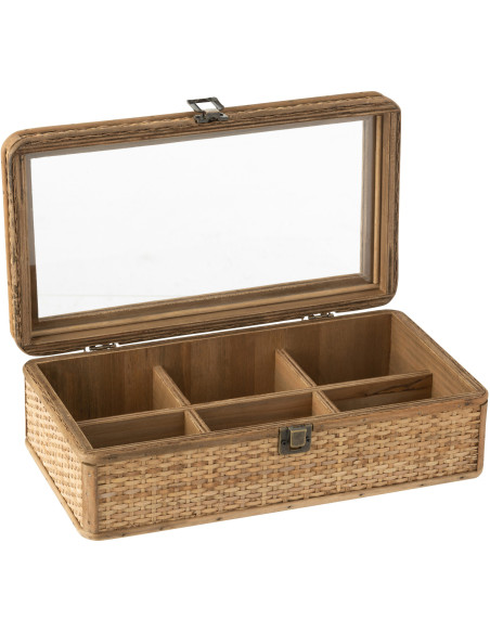 Boite à Thés & Infusions vintage 6 cases en Rotin Naturel Verre Transparent Myzona - 3
