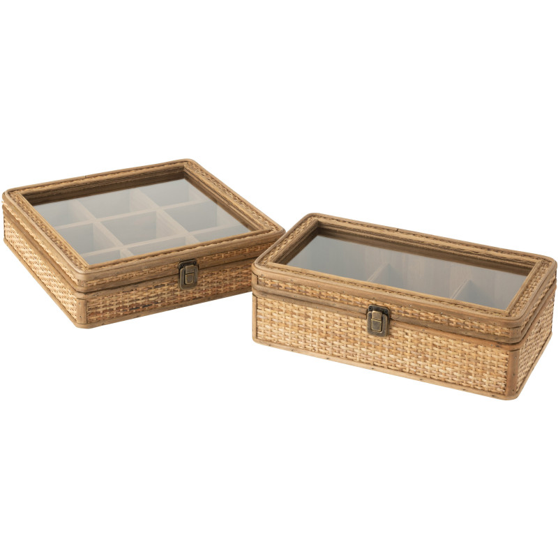Boite à Thés & Infusions vintage 6 cases en Rotin Naturel Verre Transparent Myzona - 4