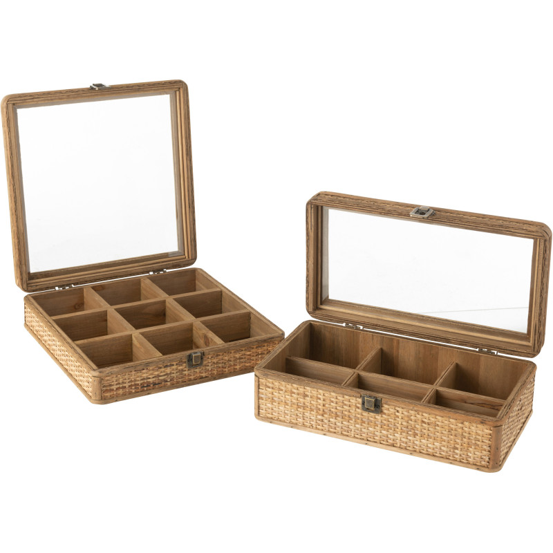Boite à Thés & Infusions vintage 6 cases en Rotin Naturel Verre Transparent Myzona - 5