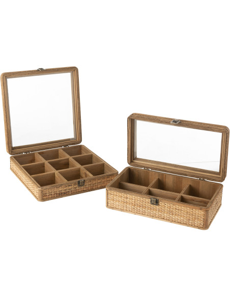 Boite à Thés & Infusions vintage 6 cases en Rotin Naturel Verre Transparent Myzona - 5