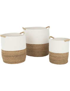 Panier de rangement Rond en Tissu Blanc Naturel Tressé Xyland (Lot de 3) - 1