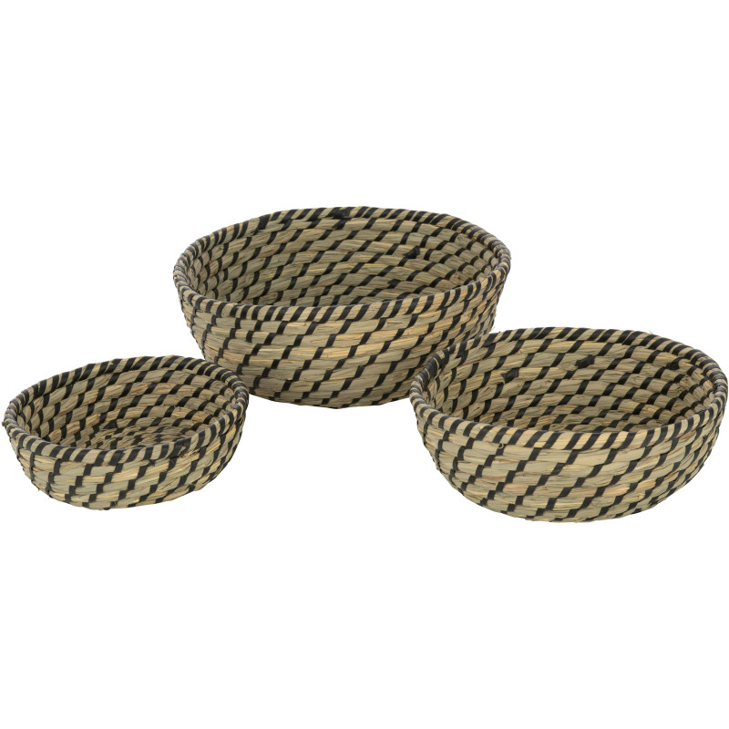 Corbeille de rangement Ronde en Paille Naturel Noir Tressé Delvora (Lot de 3) - 1