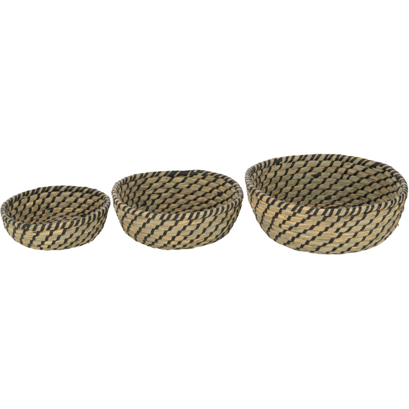 Corbeille de rangement Ronde en Paille Naturel Noir Tressé Delvora (Lot de 3) - 3
