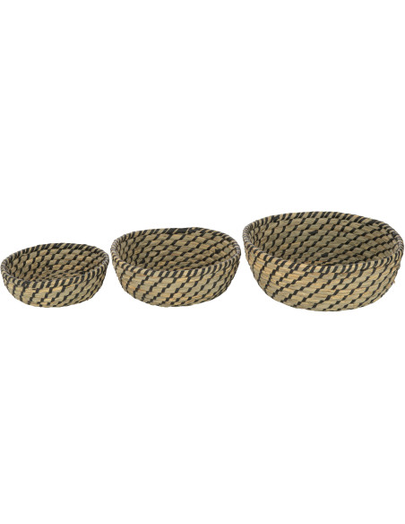 Corbeille de rangement Ronde en Paille Naturel Noir Tressé Delvora (Lot de 3) - 3
