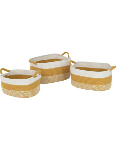 Panier de rangement salle de bain Rectangulaire en Tissu Blanc Orange Tressé Vorian (Lot de 3) - 1