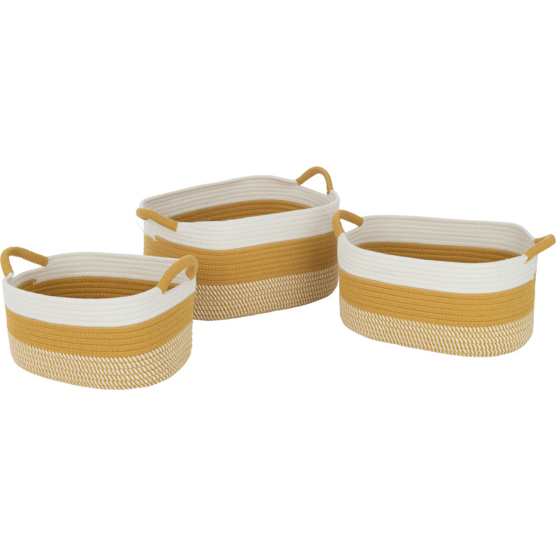 Panier de rangement salle de bain Rectangulaire en Tissu Blanc Orange Tressé Vorian (Lot de 3) - 1
