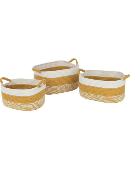 Panier de rangement salle de bain Rectangulaire en Tissu Blanc Orange Tressé Vorian (Lot de 3) - 1