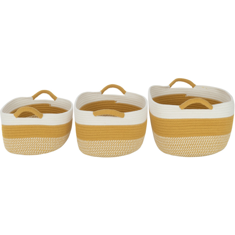 Panier de rangement salle de bain Rectangulaire en Tissu Blanc Orange Tressé Vorian (Lot de 3) - 3